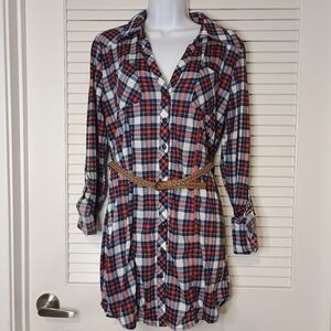 Passport casual red white and blue long sleeve knee high dress size large